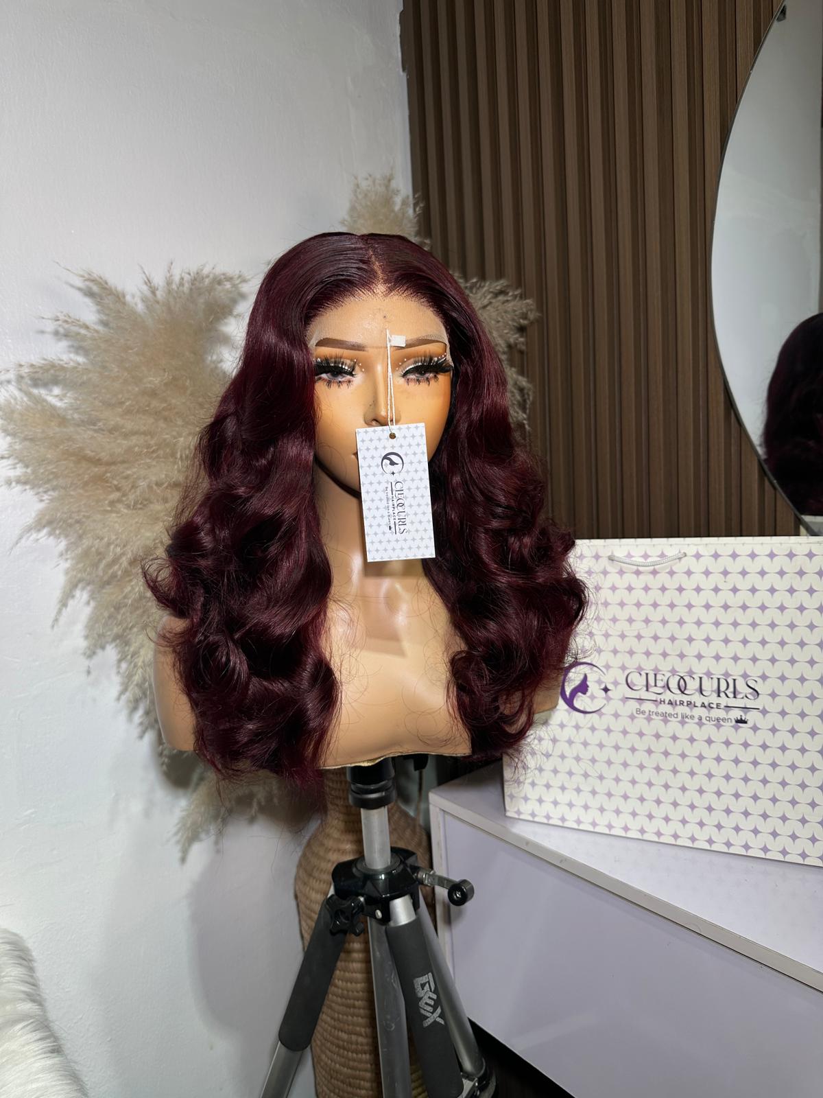 20” Burgundy Bouncy with(5x5 closure) wig